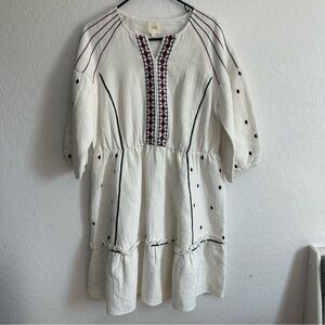 Salt large Aztec 100% cotton dress embroidered southwestern white heavy thick